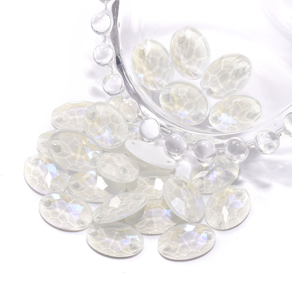 Electric Neon White Oval Shape High Quality Glass Sew-on Rhinestones WholesaleRhinestone