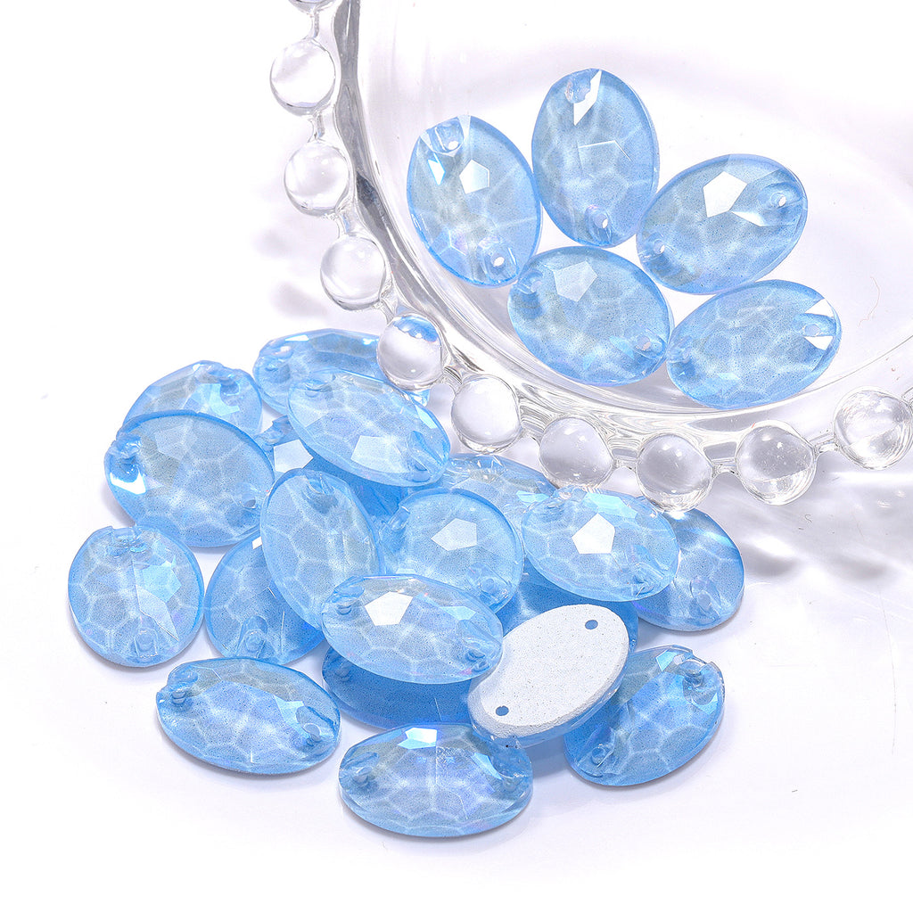 Electric Neon Light Blue Oval Shape High Quality Glass Sew-on Rhinestones WholesaleRhinestone