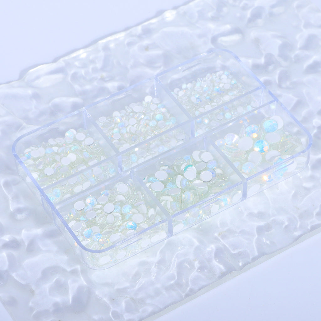 Mixed Sizes 6 Grid Box Mocha Opal Crystal Glass FlatBack Rhinestones For Nail Art WholesaleRhinestone