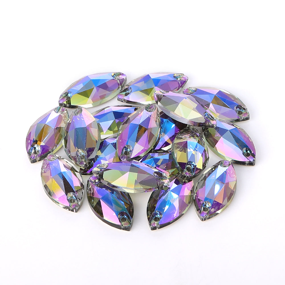 Black Diamond Shimmer Navette Shape High Quality Glass Sew-on Rhinestones WholesaleRhinestone