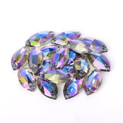 Black Diamond Shimmer Navette Shape High Quality Glass Sew-on Rhinestones