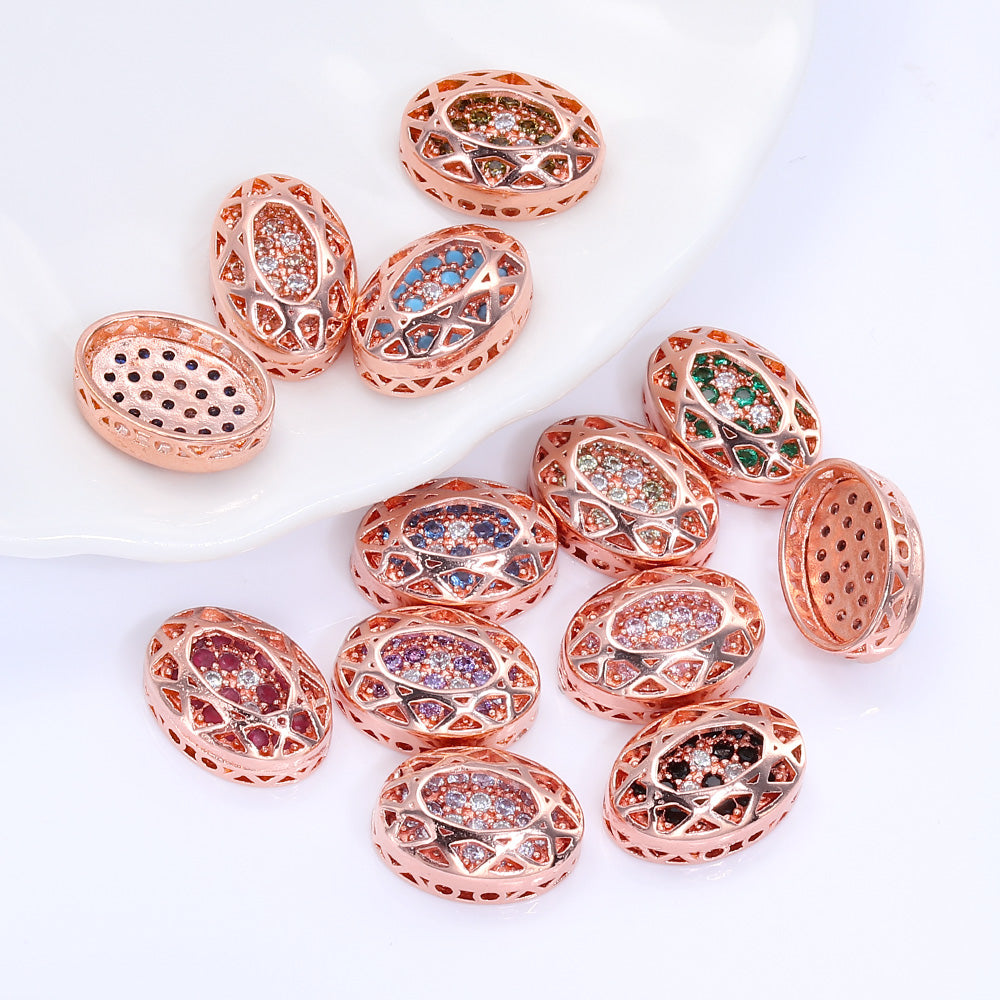 Oval Shape Rose Gold Plated High-Quality Sew-on Alloy Charms Inlaid Cubic Zirconia WholesaleRhinestone