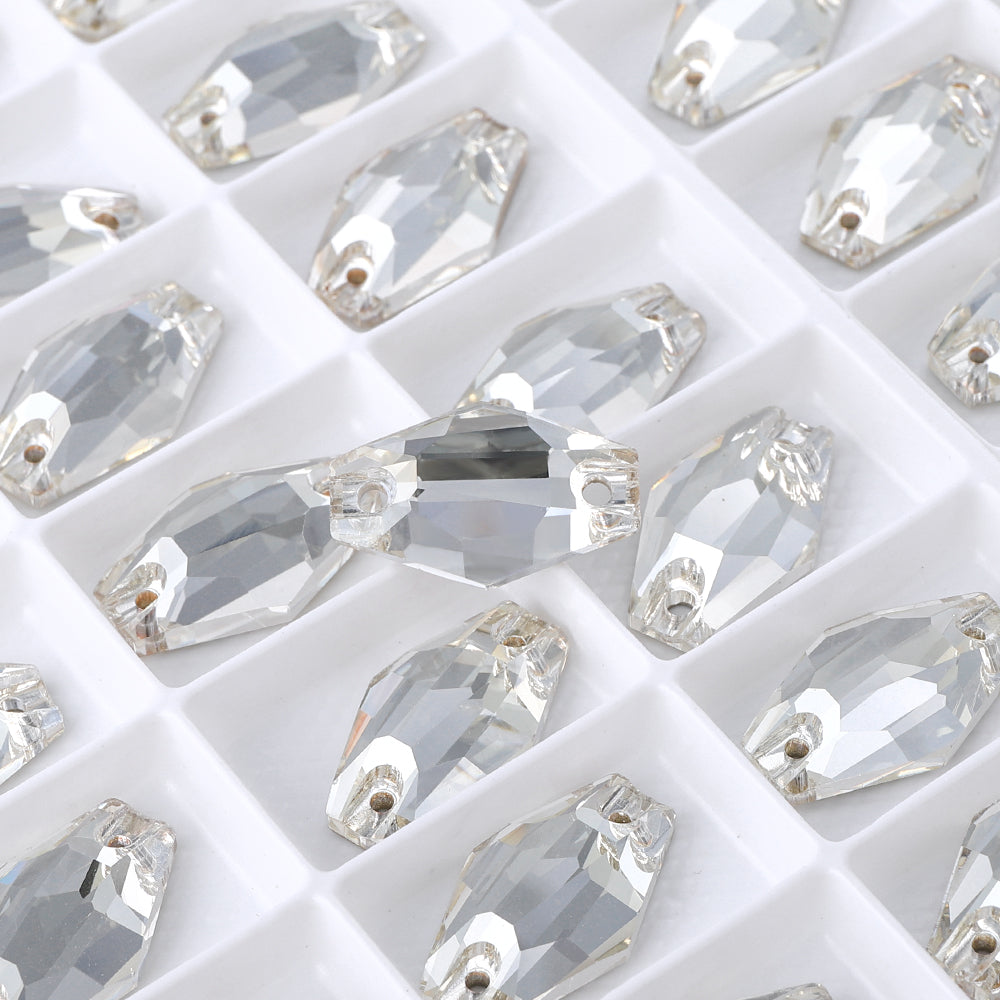 Silver Shade Hexagon Shape High Quality Glass Sew-on Rhinestones