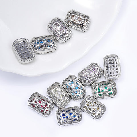 Octagon Shape Imitation Rhodium Plated High-Quality Sew-on Alloy Charms Inlaid Cubic Zirconia