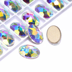 Crystal AB Oval Shape High Quality Glass Beveled Flat Back Rhinestones