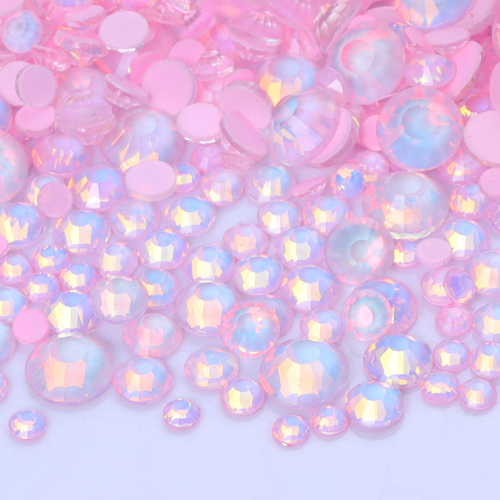 Mixed Sizes Mocha Opal Lt Pink Glass Flat Back Rhinestones For Nail Art WholesaleRhinestone