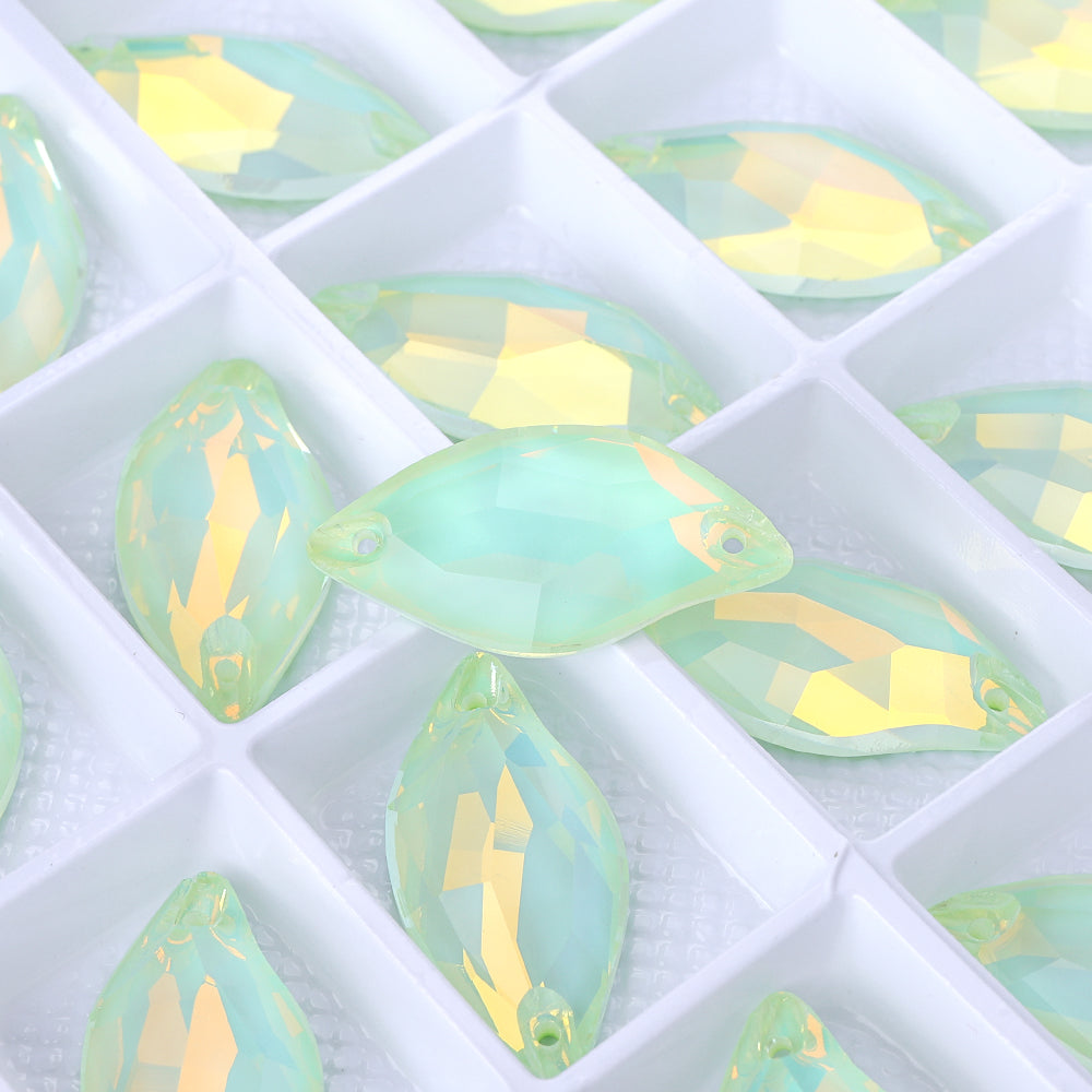 Light Azore AM Diamond Leaf Shape High Quality Glass Sew-on Rhinestones
