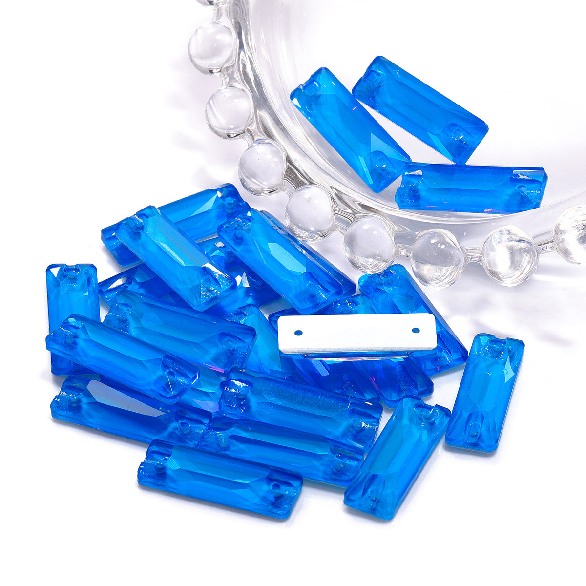 Electric Neon Blue Cosmic Baguette Shape High Quality Glass Sew-on Rhinestones WholesaleRhinestone