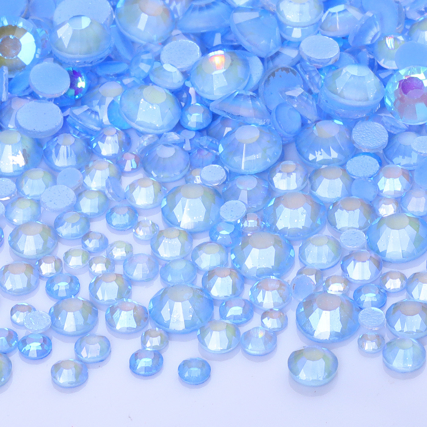 Mixed Sizes Mocha Shimmer Lt Blue Glass Flat Back Rhinestones For Nail Art