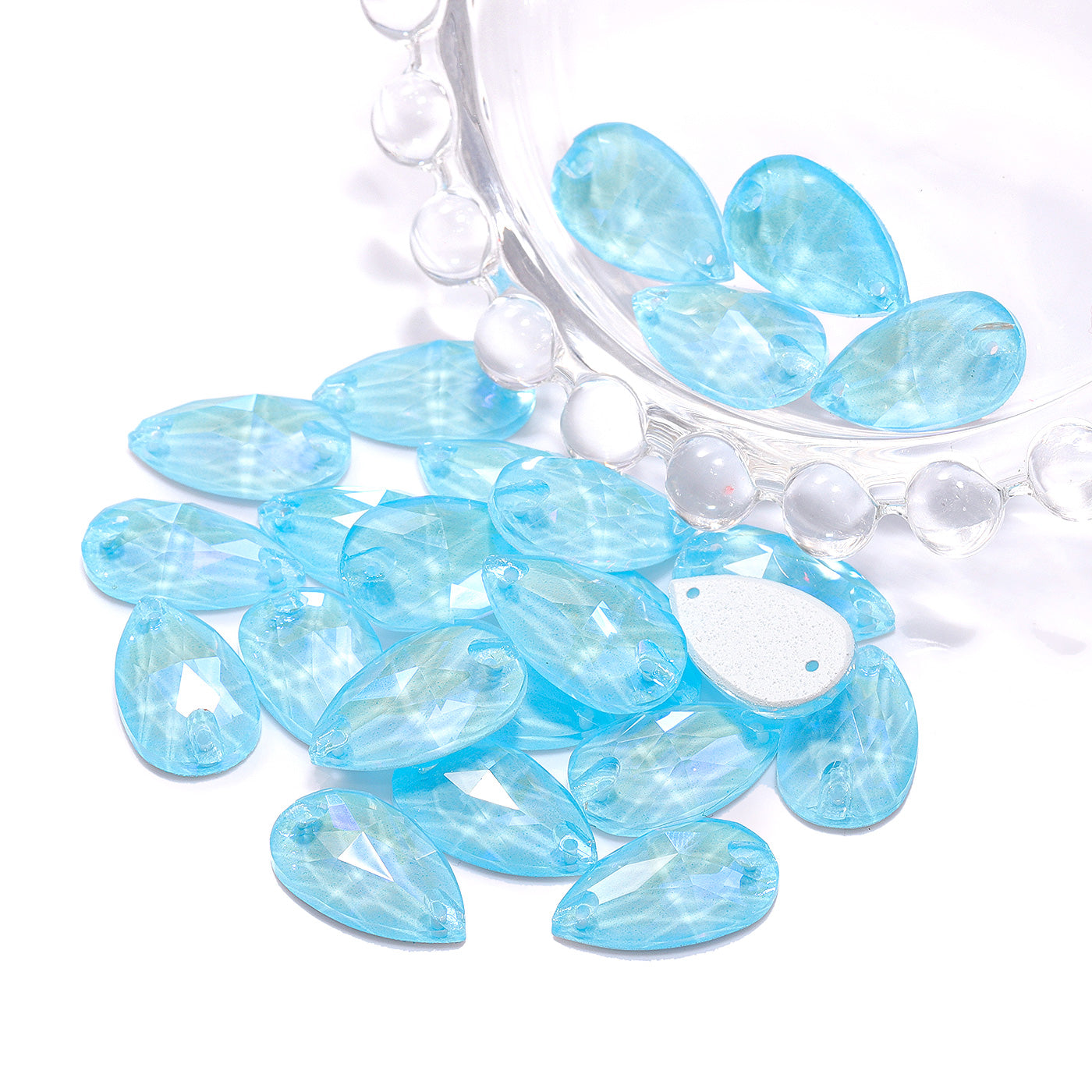 Electric Neon Aquamarine Drop Shape High Quality Glass Sew-on Rhinestones WholesaleRhinestone