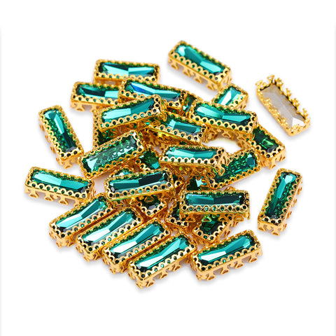 Emerald Princess Baguette Shape High-Quality Glass Sew-on Nest Hollow Claw Rhinestones