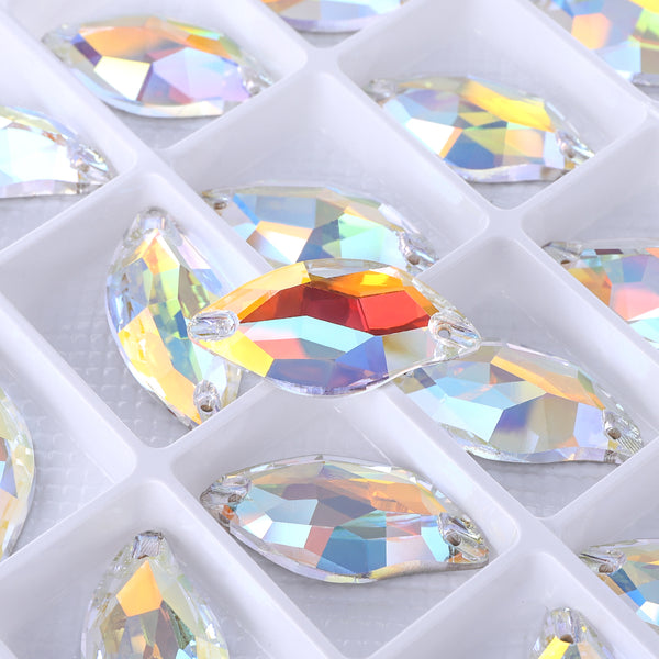 Light Crystal AB Diamond Leaf Shape High Quality Glass Sew-on Rhinestones WholesaleRhinestone
