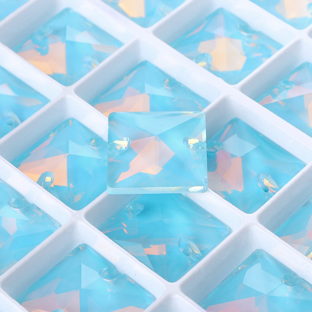 Aquamarine AM Square Shape High Quality Glass Sew-on Rhinestones