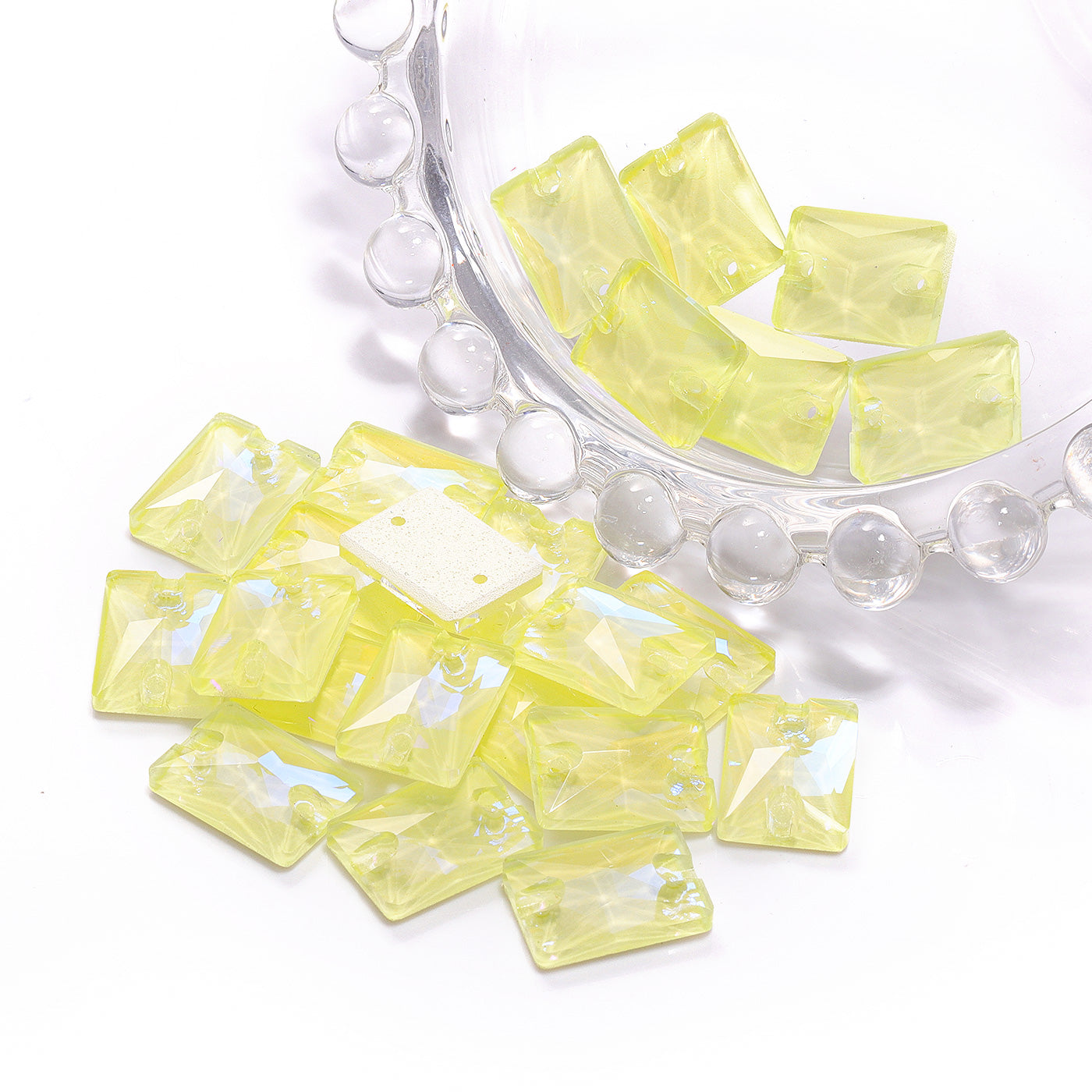 Electric Neon Light Topaz Rectangle Shape High Quality Glass Sew-on Rhinestones