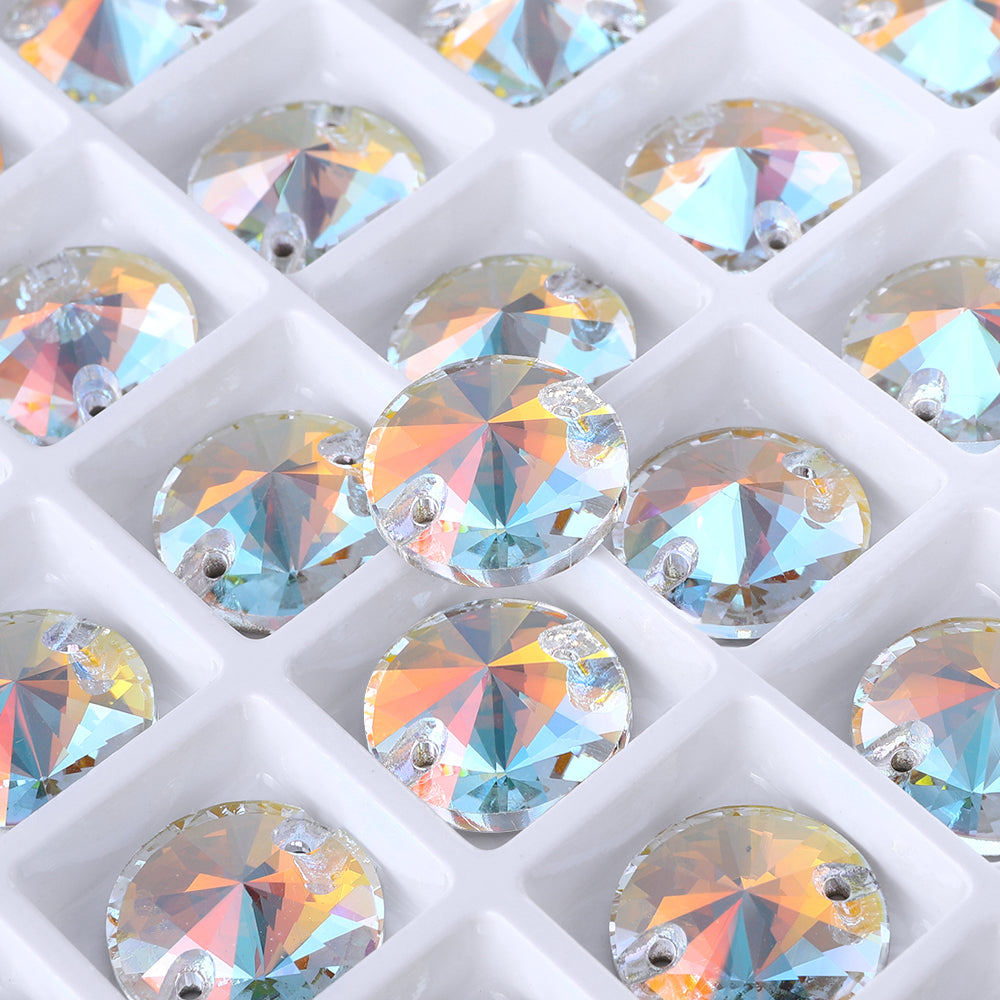 Light Crystal AB Rivoli  Shape High Quality Glass Sew-on Rhinestones