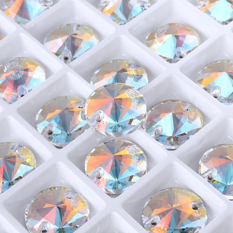 Light Crystal AB Rivoli  Shape High Quality Glass Sew-on Rhinestones