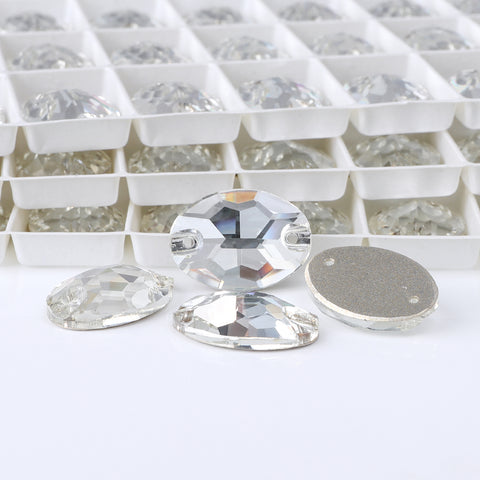 Silver Shade Oval Shape High Quality Glass Sew-on Rhinestones