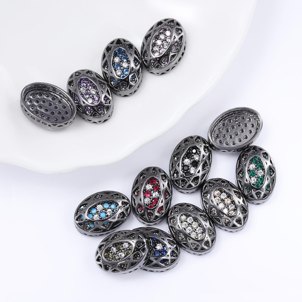 Oval Shape Hematite Plated High-Quality Sew-on Alloy Charms Inlaid Cubic Zirconia WholesaleRhinestone
