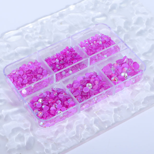 Mixed Sizes 6 Grid Box Mocha Shimmer Dk Purple Glass FlatBack Rhinestones For Nail Art WholesaleRhinestone