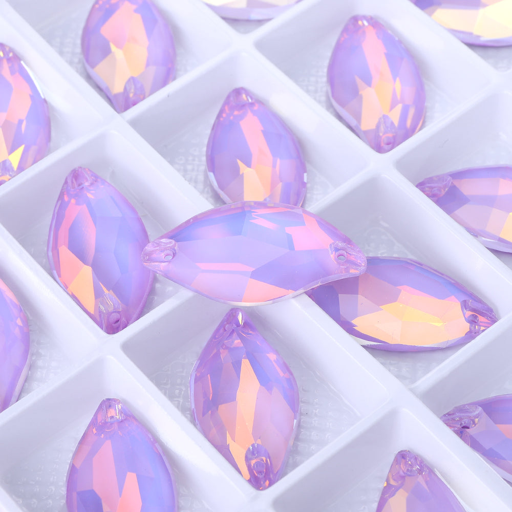 Lavender AM Diamond Leaf Shape High Quality Glass Sew-on Rhinestones