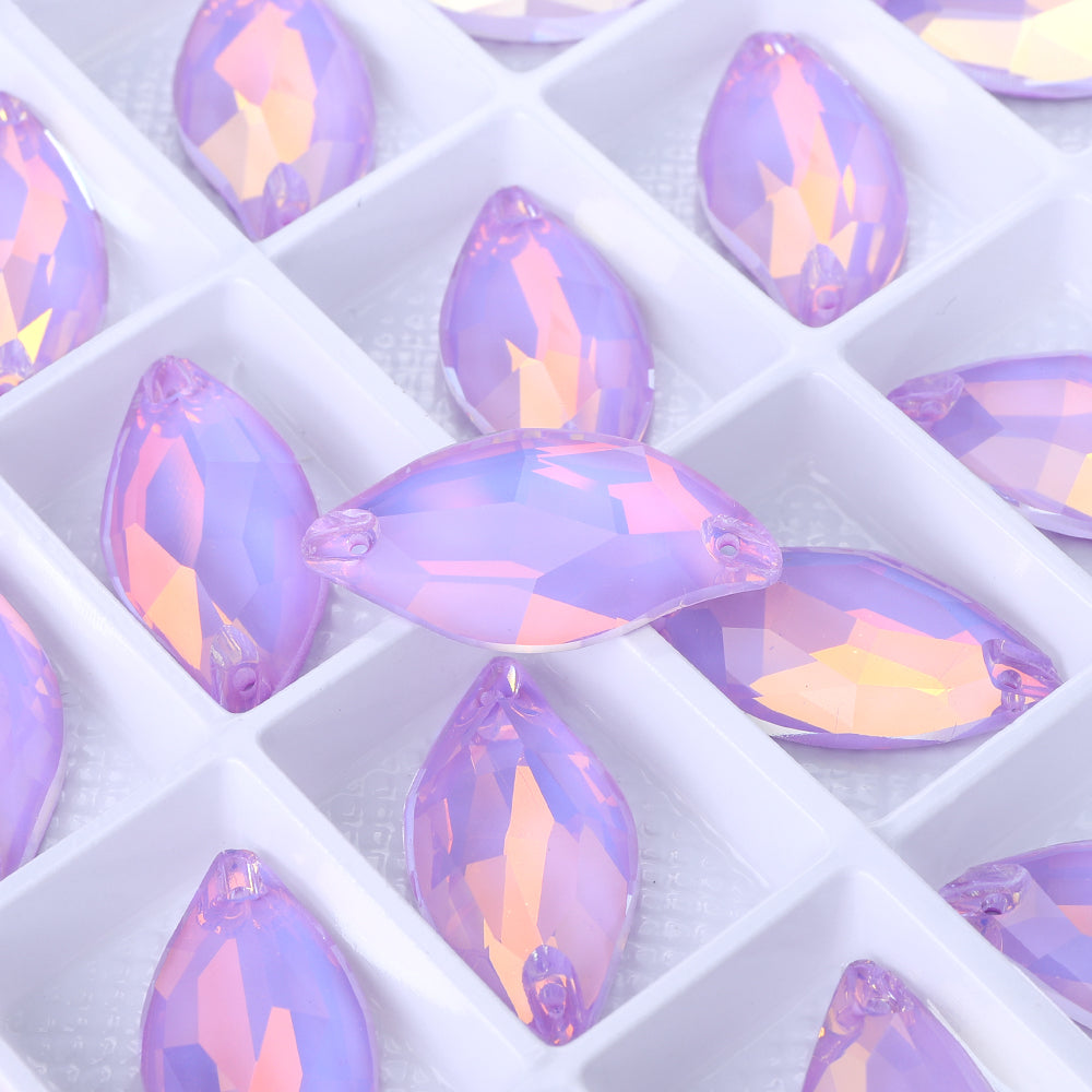Lavender AM Diamond Leaf Shape High Quality Glass Sew-on Rhinestones WholesaleRhinestone