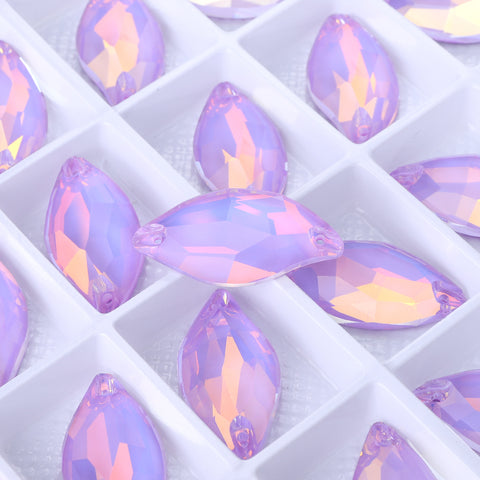 Lavender AM Diamond Leaf Shape High Quality Glass Sew-on Rhinestones