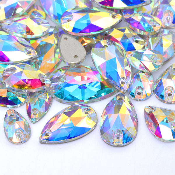 Mixed Sizes Crystal AB Drop Shape High Quality Glass Sew-on Rhinestones WholesaleRhinestone