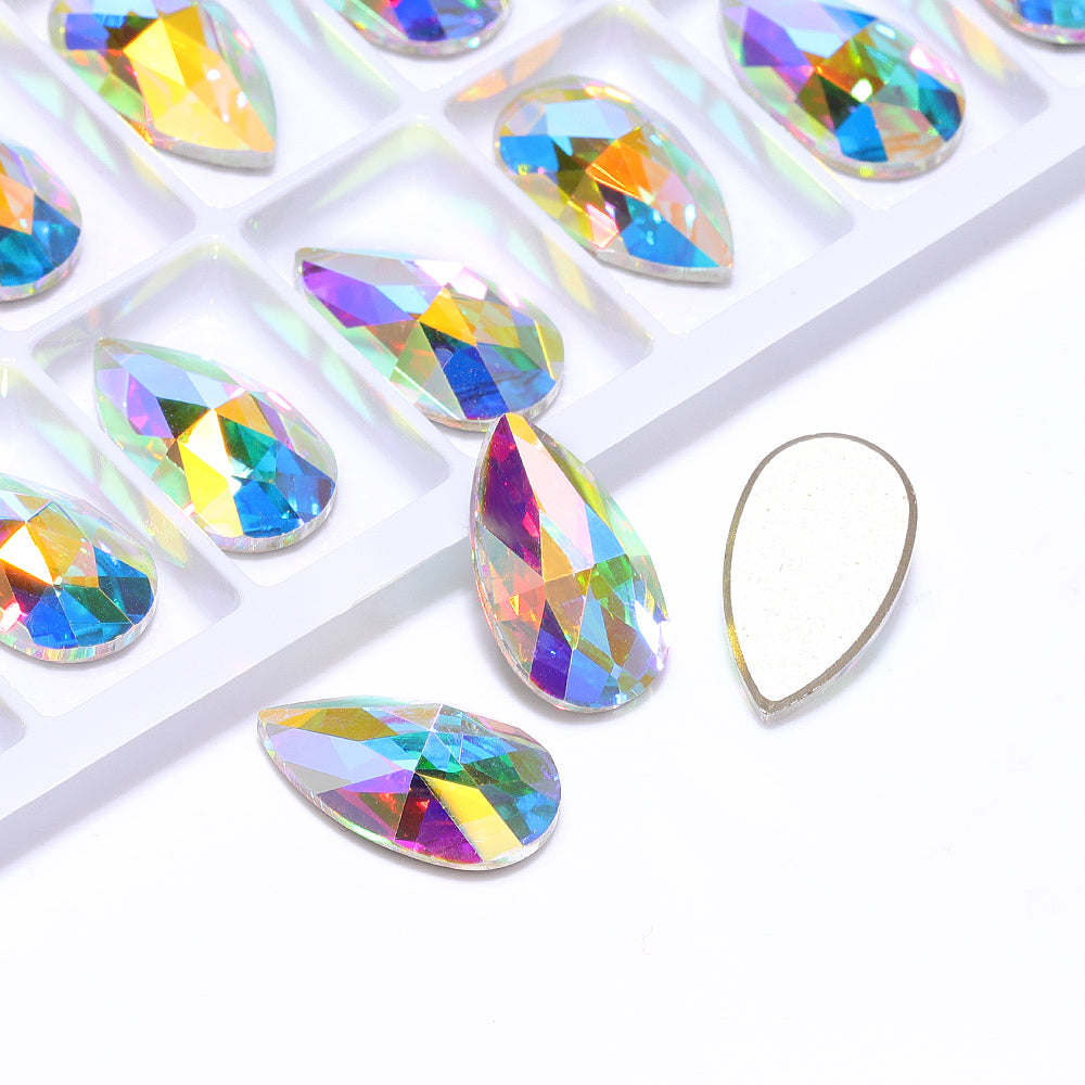 Crystal AB Drop Shape High Quality Glass Beveled Flat Back Rhinestones WholesaleRhinestone