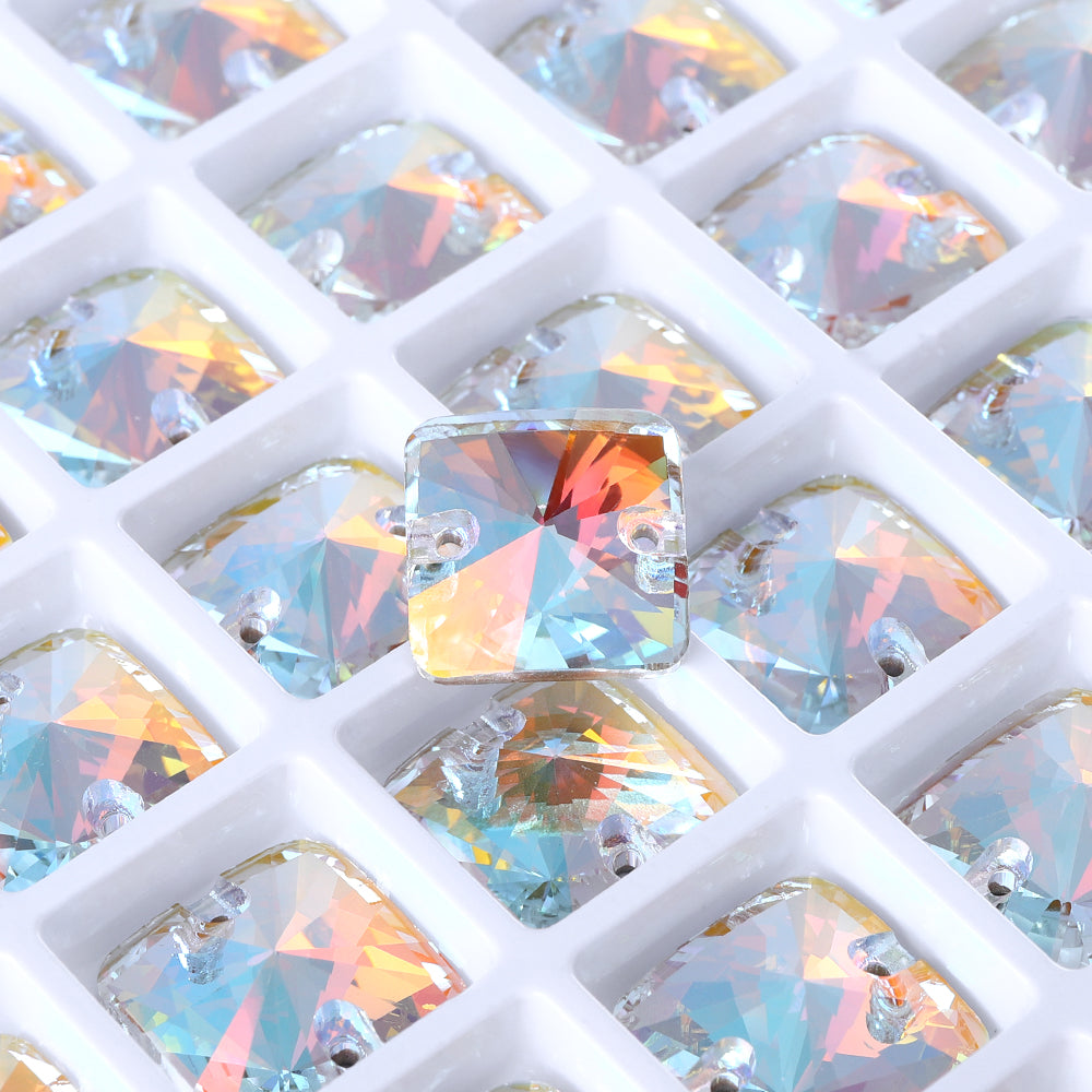 Light Crystal AB Rivoli Square Shape High Quality Glass Sew-on Rhinestones