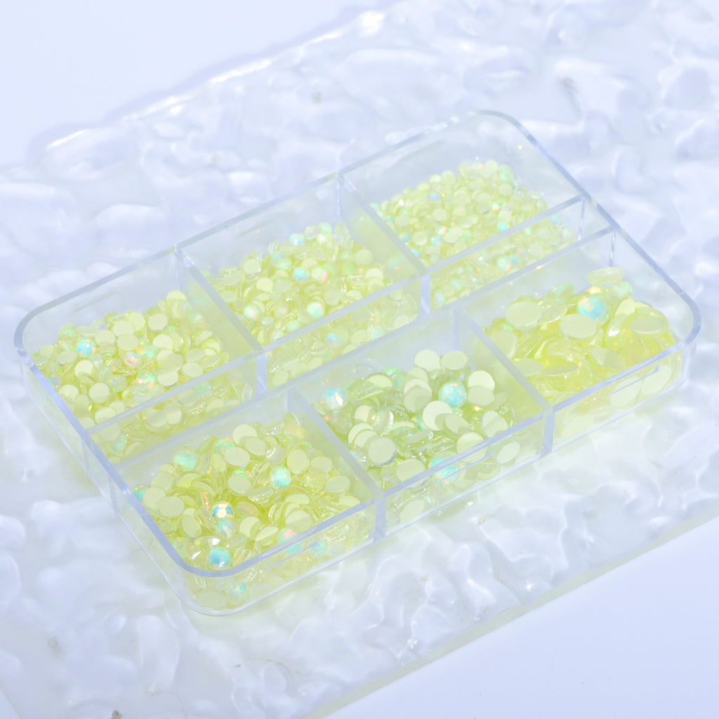 Mixed Sizes 6 Grid Box Mocha Opal Lt Yellow Glass FlatBack Rhinestones For Nail Art WholesaleRhinestone