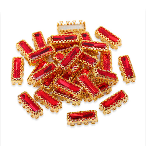 Light Siam Princess Baguette Shape High-Quality Glass Sew-on Nest Hollow Claw Rhinestones