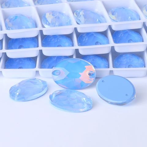 Light Sapphire AM Oval Shape High Quality Glass Sew-on Rhinestones