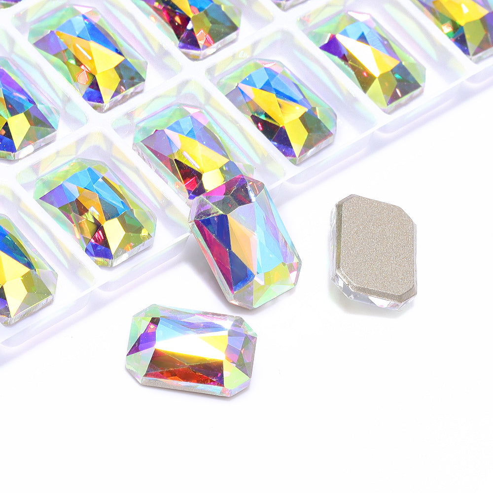 Crystal AB Octagon Shape High Quality Glass Beveled Flat Back Rhinestones