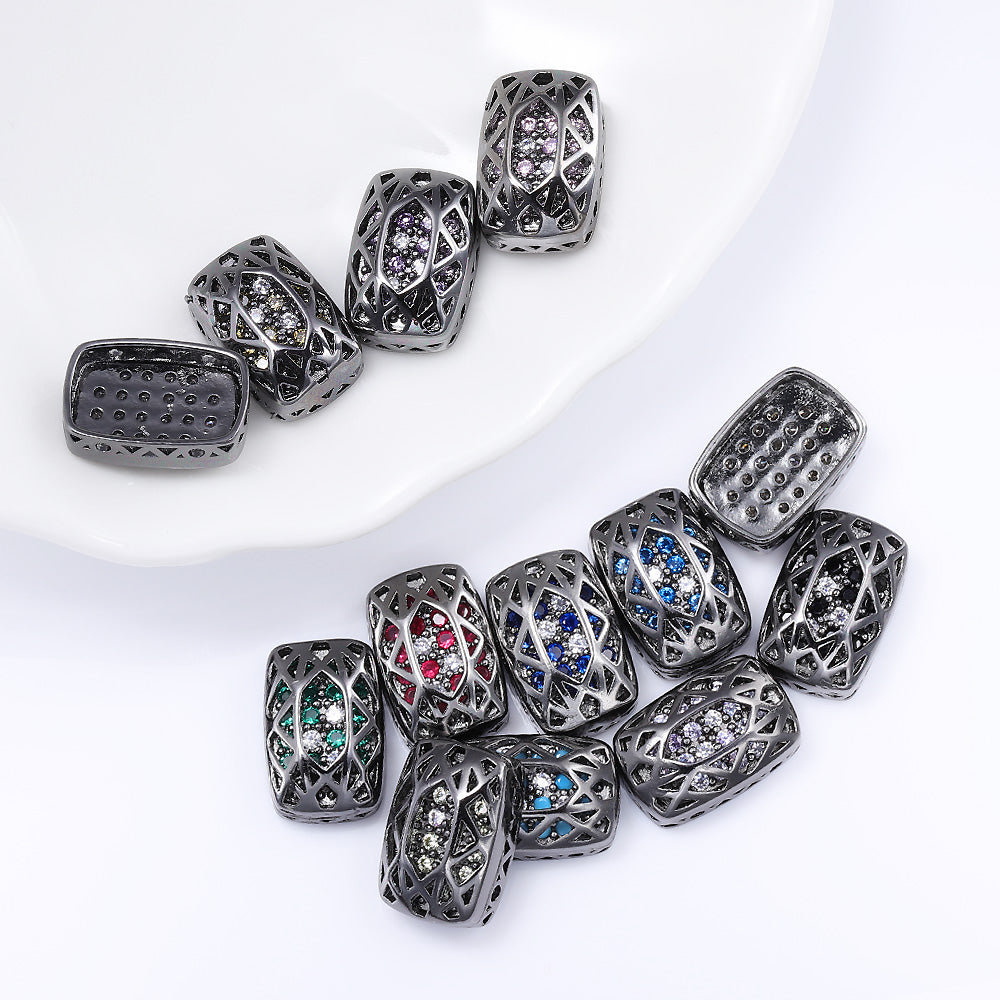 Cushion Rectangle Shape Hematite Plated High-Quality Sew-on Alloy Charms Inlaid Cubic Zirconia