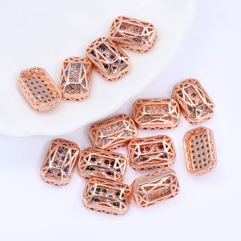 Mixed Colors Octagon Shape Rose Gold Plated High-Quality Sew-on Alloy Charms Inlaid Cubic Zirconia WholesaleRhinestone