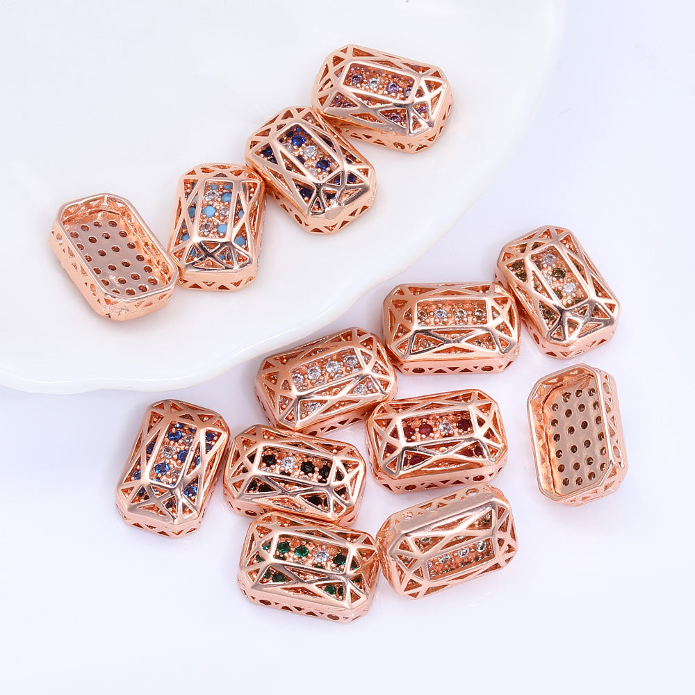 Octagon Shape Rose Gold Plated High-Quality Sew-on Alloy Charms Inlaid Cubic Zirconia WholesaleRhinestone