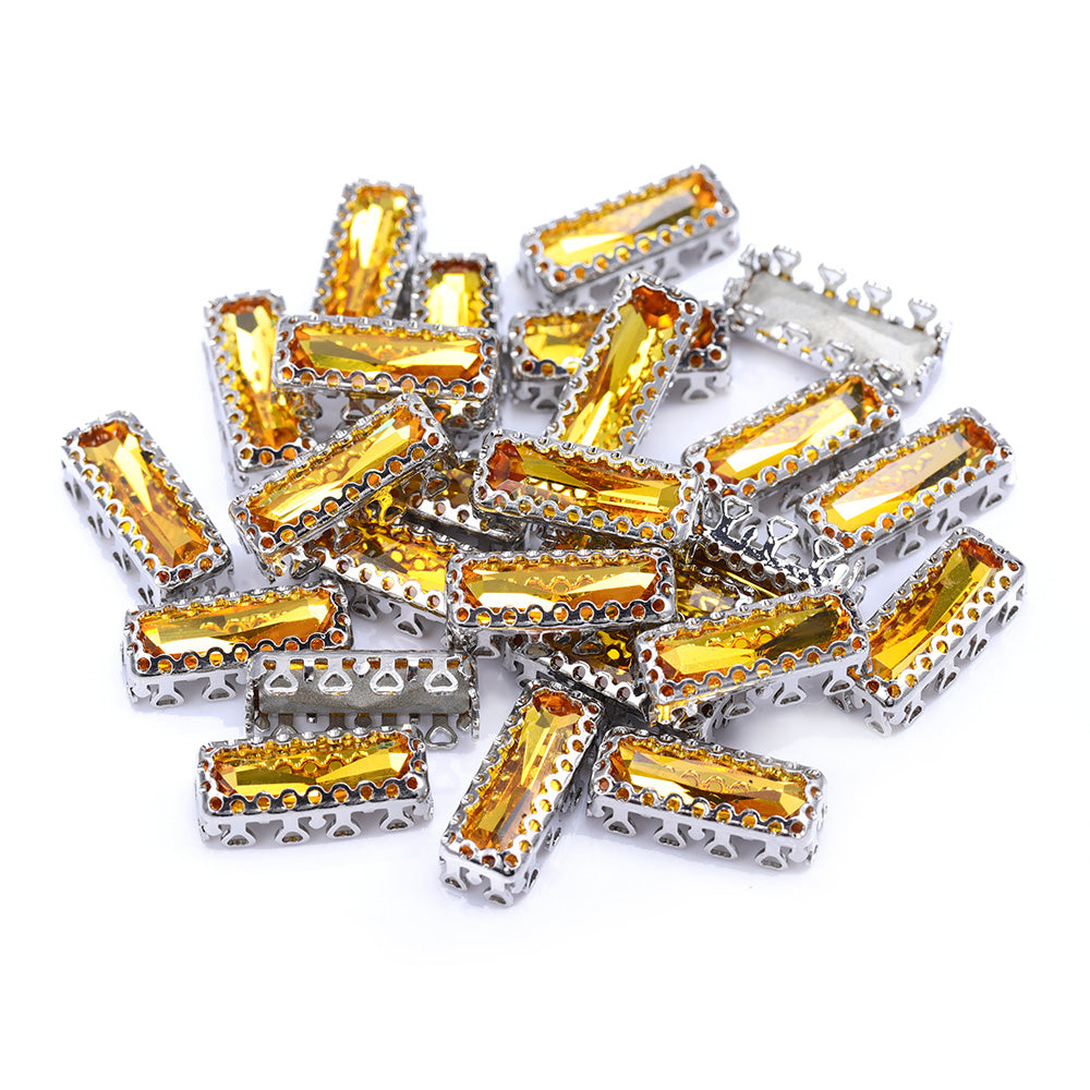 Light Topaz Princess Baguette Shape High-Quality Glass Sew-on Nest Hollow Claw Rhinestones WholesaleRhinestone