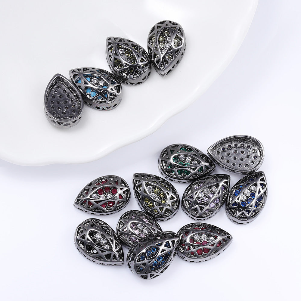 Drop Shape Hematite Plated High-Quality Sew-on Alloy Charms Inlaid Cubic Zirconia WholesaleRhinestone