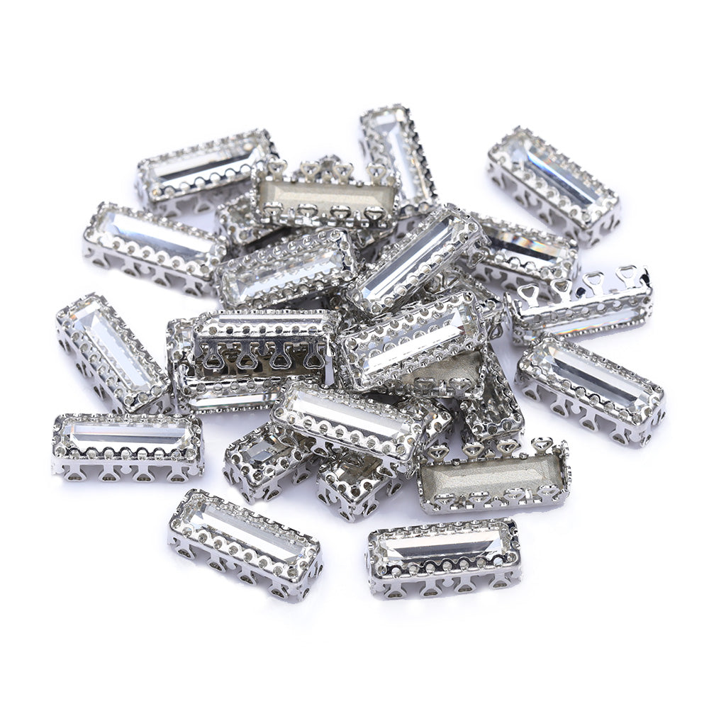 Crystal Princess Baguette Shape High-Quality Glass Sew-on Nest Hollow Claw Rhinestones