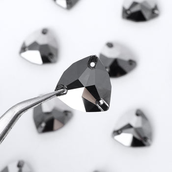 Jet Metallic Silver Trilliant Shape High Quality Glass Sew-on Rhinestones WholesaleRhinestone