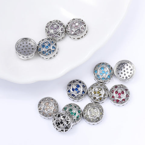 Round Shape Imitation Rhodium Plated High-Quality Sew-on Alloy Charms Inlaid Cubic Zirconia
