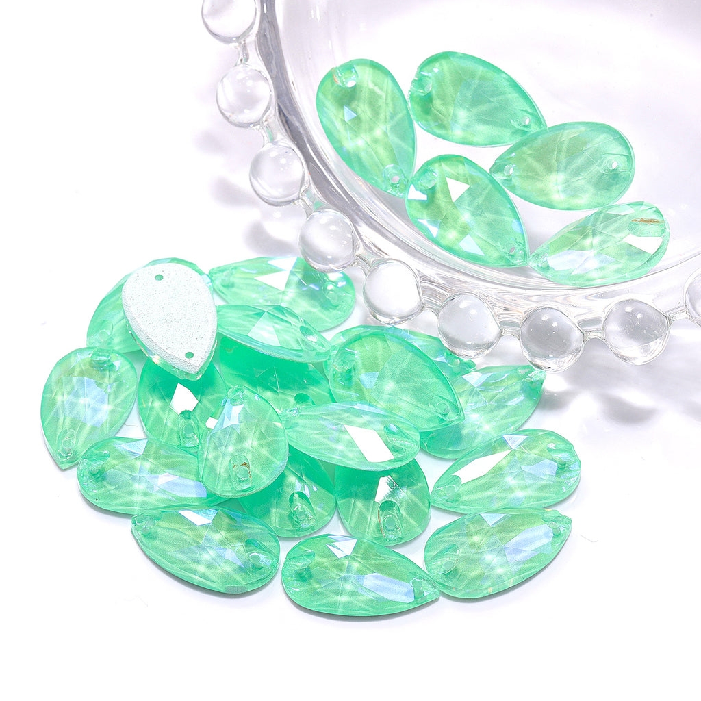 Electric Neon Greenwrap Drop Shape High Quality Glass Sew-on Rhinestones WholesaleRhinestone