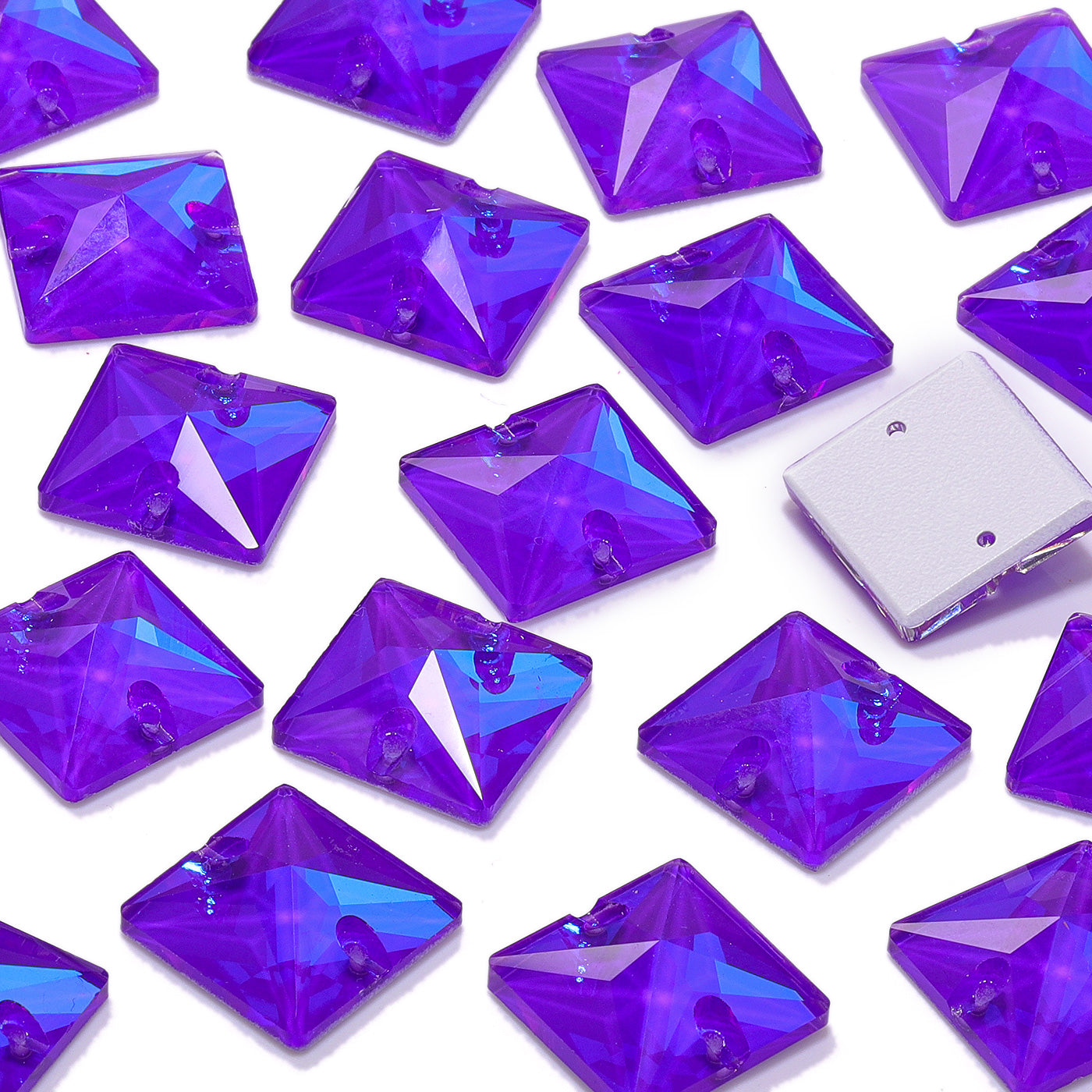 Electric Neon Violet Square Shape High Quality Glass Sew-on Rhinestones