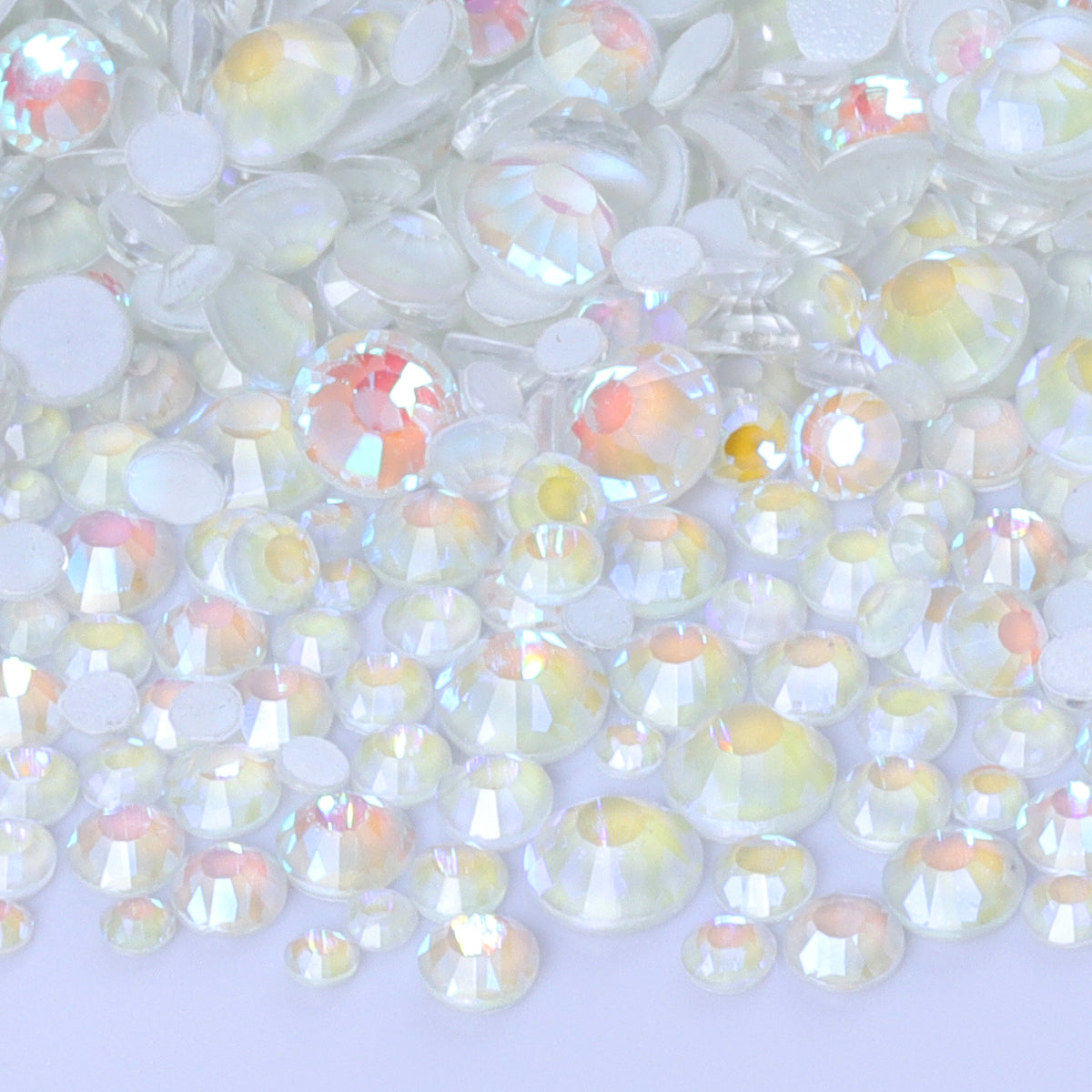 Mixed Sizes Mocha Shimmer White Glass Flat Back Rhinestones For Nail Art WholesaleRhinestone