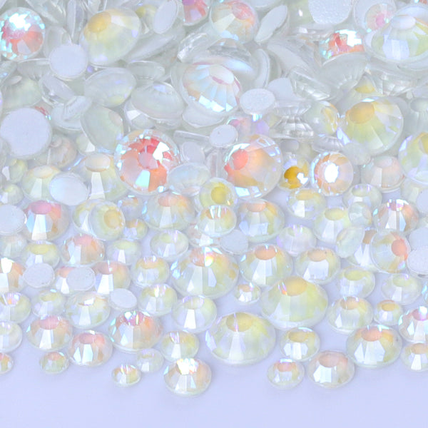 Mixed Sizes Mocha Shimmer White Glass Flat Back Rhinestones For Nail Art WholesaleRhinestone