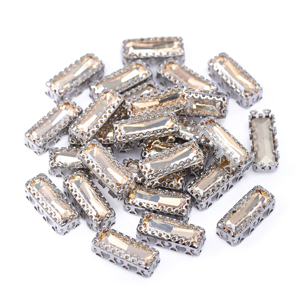 Golden Shadow Princess Baguette Shape High-Quality Glass Sew-on Nest Hollow Claw Rhinestones WholesaleRhinestone