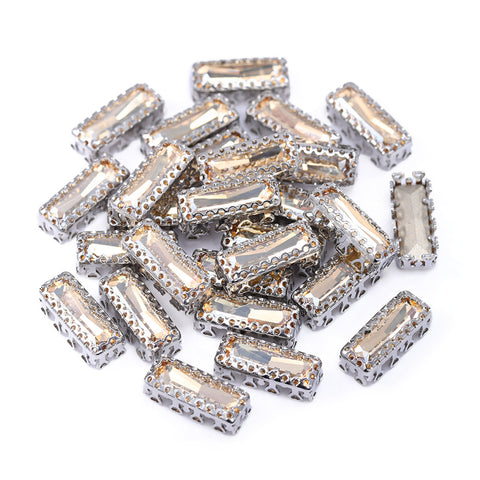 Golden Shadow Princess Baguette Shape High-Quality Glass Sew-on Nest Hollow Claw Rhinestones