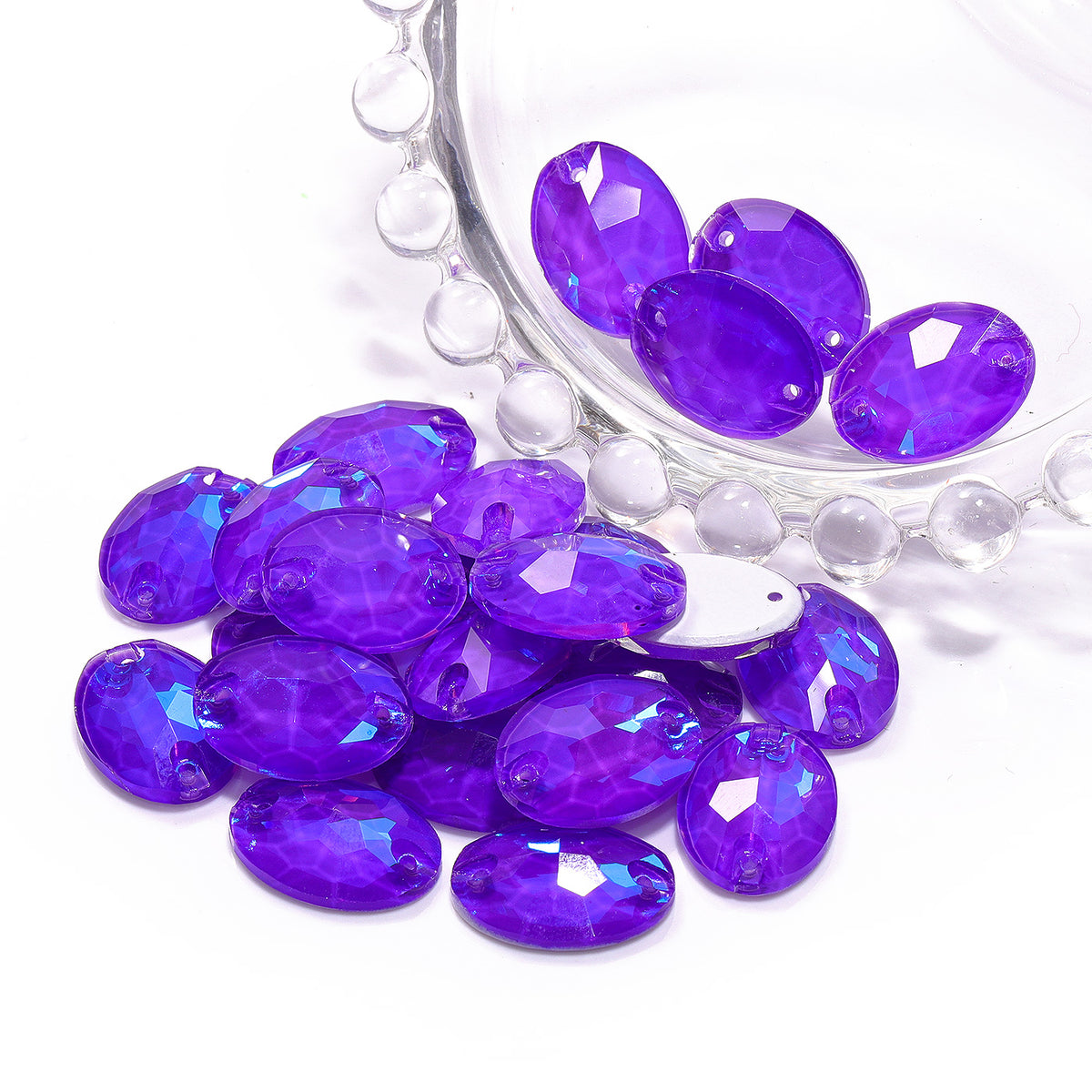 Electric Neon Violet Oval Shape High Quality Glass Sew-on Rhinestones WholesaleRhinestone