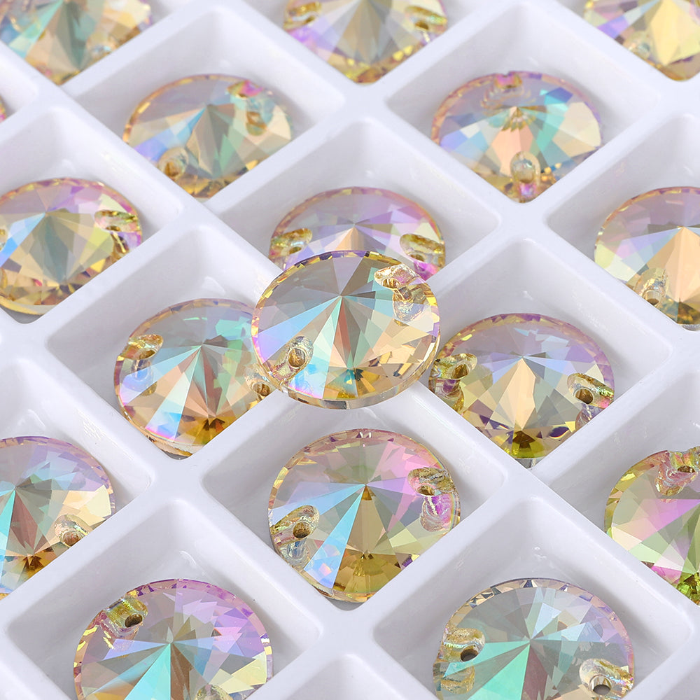 Luminous Green Rivoli  Shape High Quality Glass Sew-on Rhinestones WholesaleRhinestone