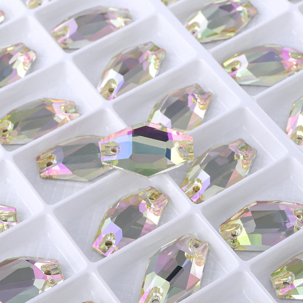 Luminous Green Hexagon Shape High Quality Glass Sew-on Rhinestones